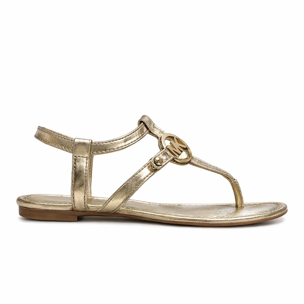 MICHAEL KORS gold flat T-Strap Sandals